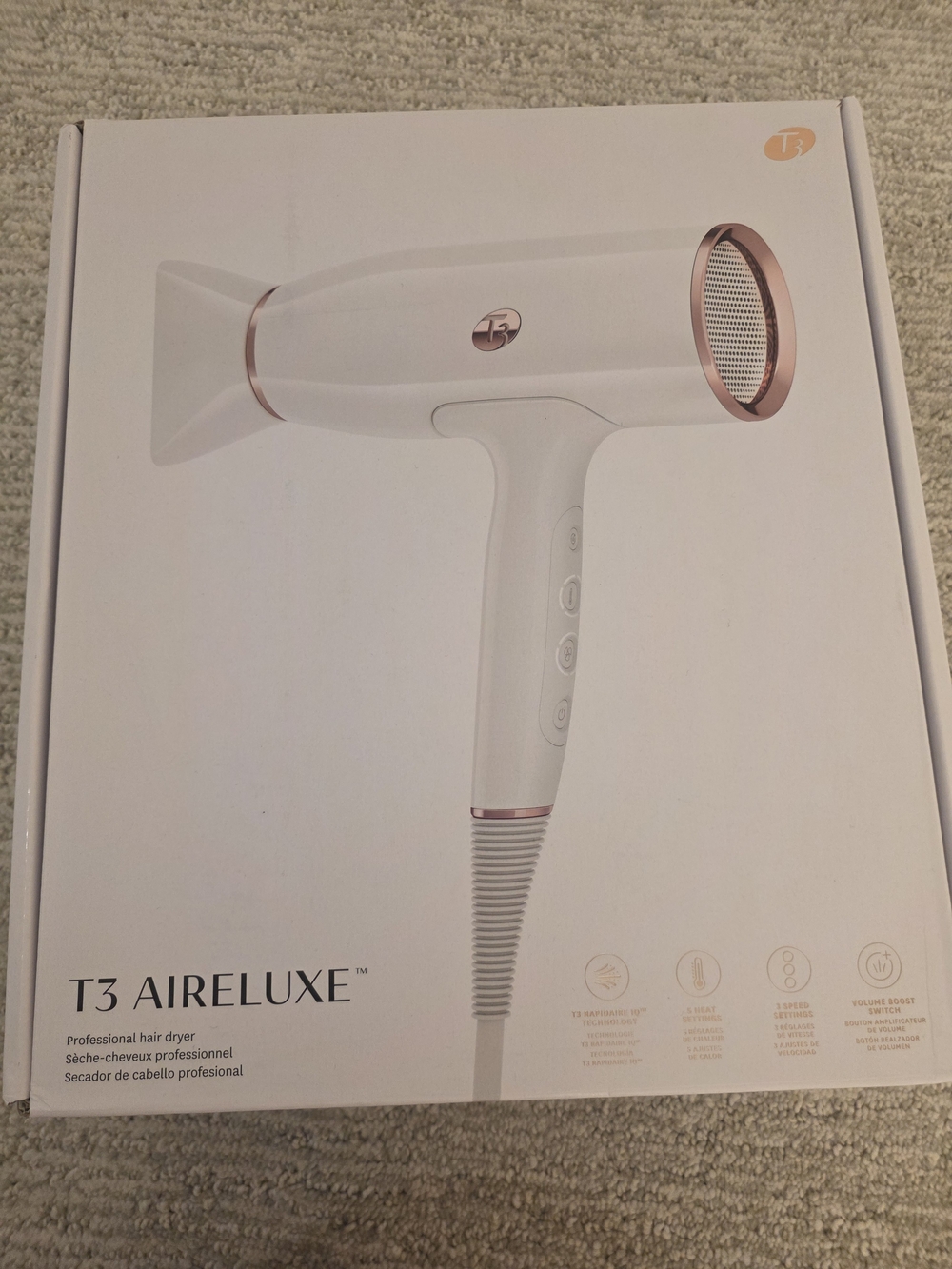T3 AireLuxe Professional Hair Dryer White Rose Gold + Attachments Box